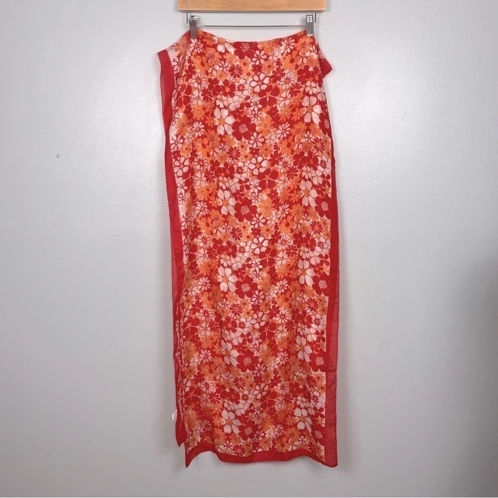 Bijoux Terner 100% silk pink & orange floral daisy print scarf.